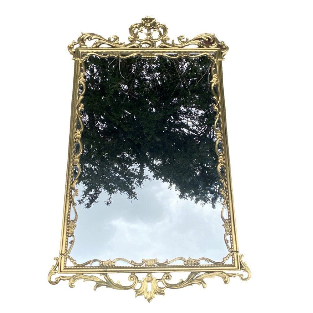 Baroque Style Gilt Solid Brass Wall Mirror made in Italy Vintage
